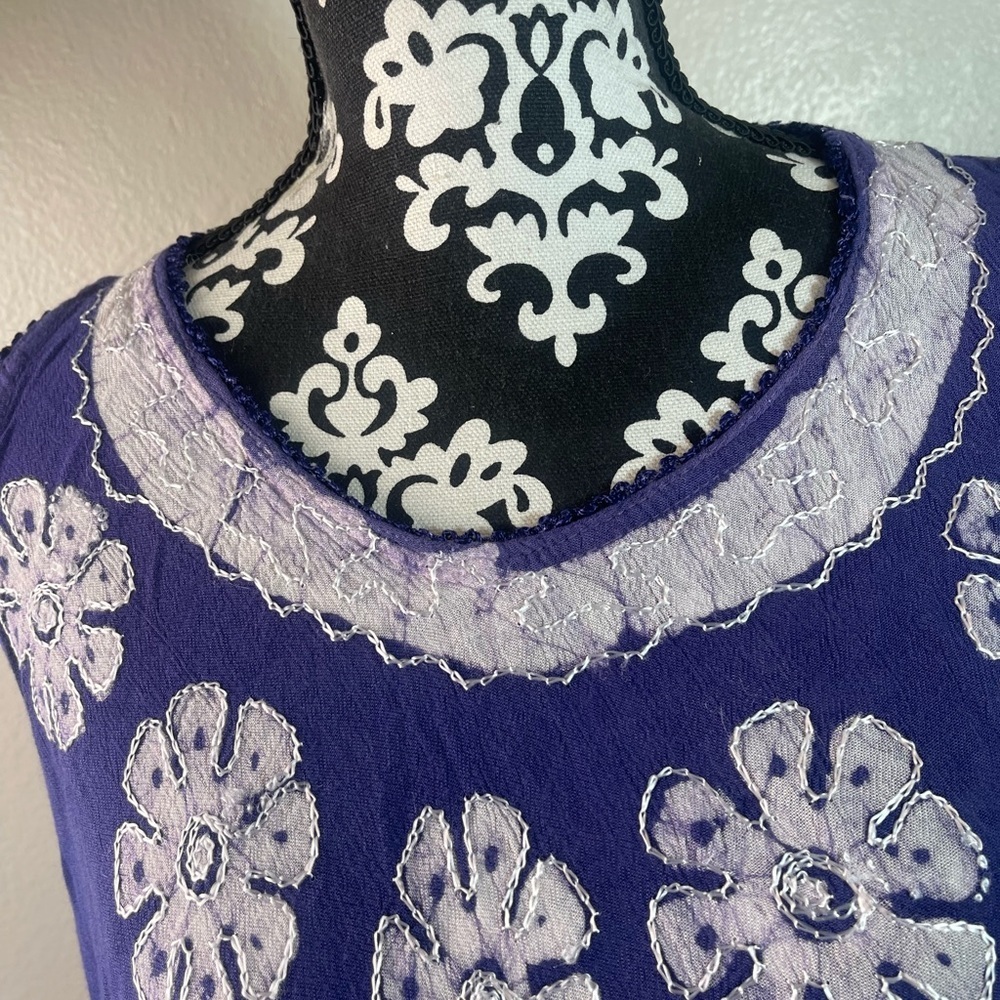 True Rock Purple Floral Embroidered Sleeveless Shift Dress Boho One Size - Picture 6 of 9